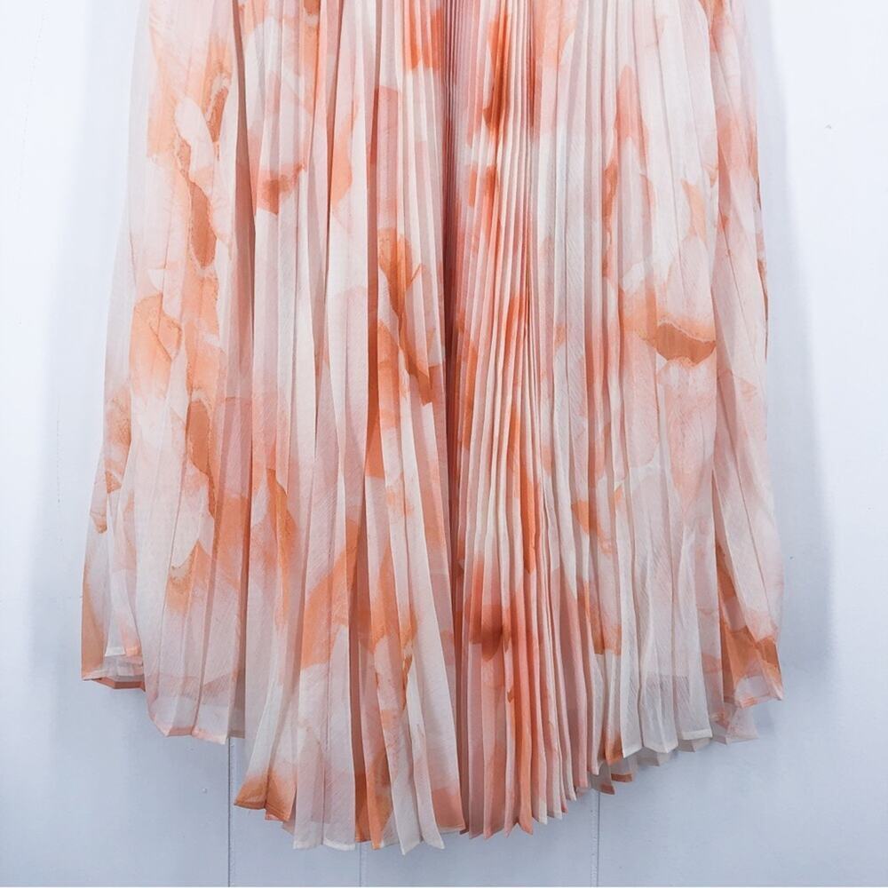 Express Midi Dress Floral Pleated Pastel Flowy Side Cut Out Size XL White Orange - Picture 8 of 15